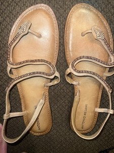 ANTONIO MELANI Leather Sandals Women Size 10m Gold Rhinestone Snake Flats