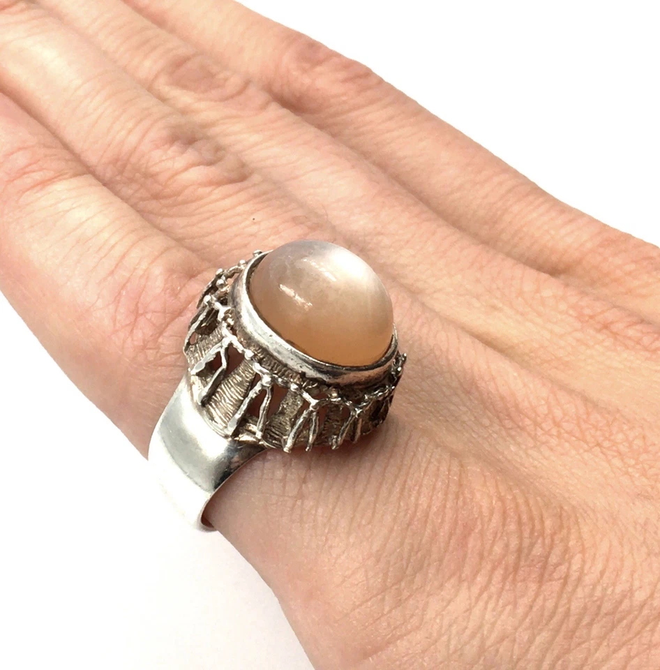 Anello in argento 925 design scandinavo gioiello pesca pietra di luna 17,8 mm... - Immagine 3 di 4