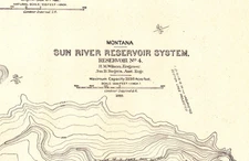 1893 Antique USGS Map-Sun River Reservoir No. 4-Montana, Dam Profile-Survey Data
