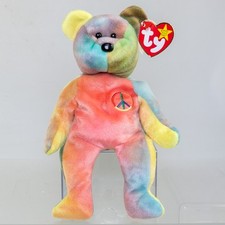 TY Beanie Baby - PEACE the Ty-Dyed Bear Pink/Yellow  8.5 inch  MWMT 