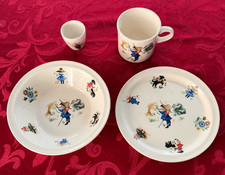 Vintage Little Boy Blue Child Plate Bowl Cups Set Brendan Pottery Nursery Rhyme