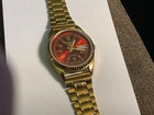 Seiko 5 Automatic Men's Watch-Vintage. Gold fully adjustable band with Red Dial.