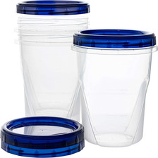32 Oz 3 Pack Twist Top Deli Containers Clear Bottom with Blue Top Twist on Lid