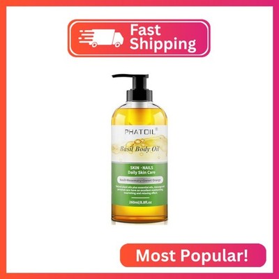 PHATOIL Basil Body Oil with Pump, 260 ml (8.8 fl.oz) Multi-Purpose Massage Oil B