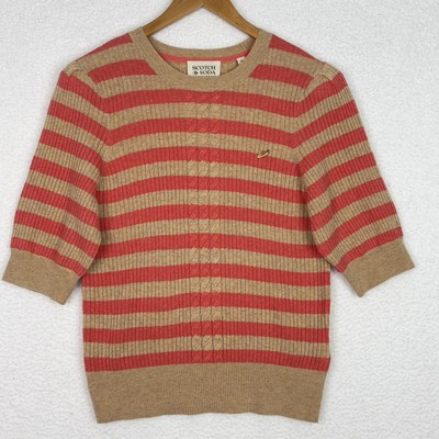 Scotch & Soda Amsterdam Striped Wool Blend Sweater L Puff Sleeve Ribbed Logo