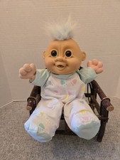 Vintage 12 in TROLL Doll RUSS Baby Blue and White PJ'S W/Butt Flap