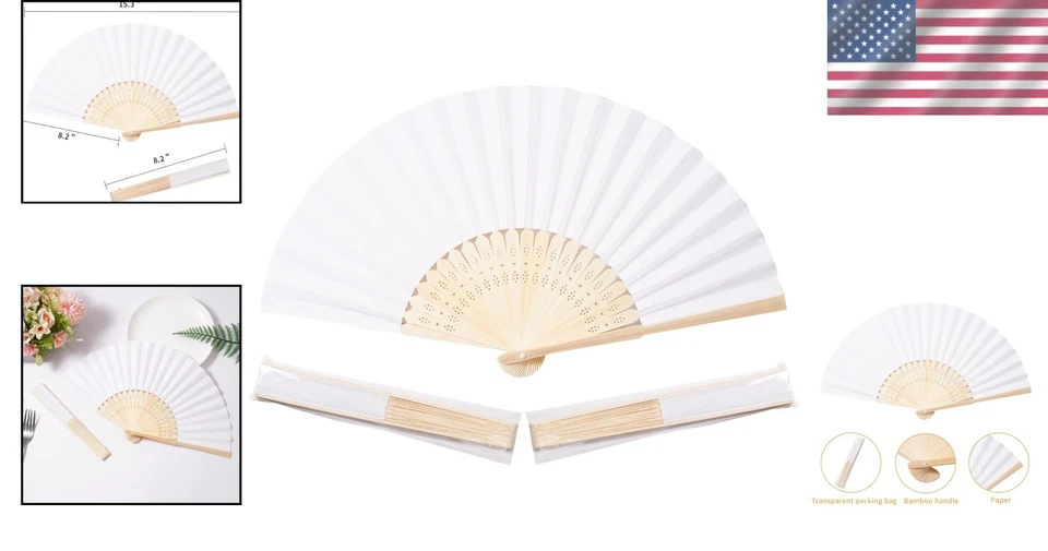 Abanicos de mano de papel blanco para festivales (pack de 50) Foto 2 de 4