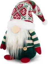 Scandinavian Christmas Gnome with Red Hat and Green Overalls for Festive Decor