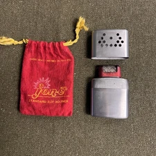 Vintage 1960s JON-e Silver Metal Hand Warmer with Red Pouch K-76