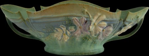 1939 Roseville Cosmos Art Pottery Green Consol Bowl