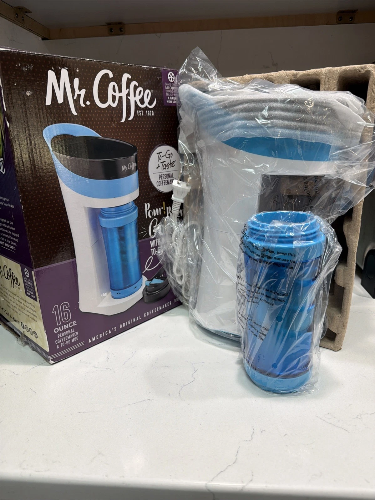 Mr. Coffee Pour Brew Go Personal Coffee Maker with 16 oz. Insulated Mug 0163
