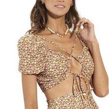 Maaji Radiant Meadow Riley Crop Top Floral Multicolor Yellow Pink Tan NWT Size M