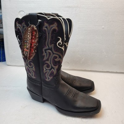 JUSTIN Black Leather Square Toe Leather Upper Cowboy Boot 2554JR Size 3D K's NEW