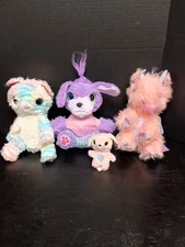 Scruff A Luvs Plush Lot Of 4 Pastel Cat Purple Dog Pink Dragon & Mini Bunny