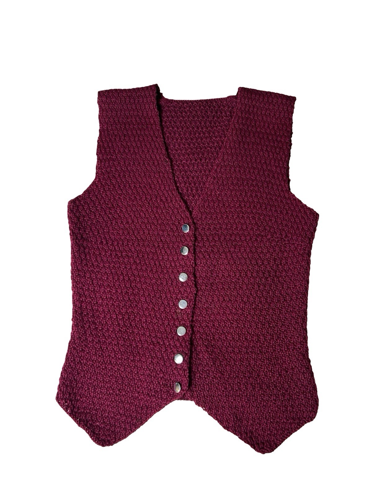 VTG Crochet Knit Vest Women Size S Raspberry Purple Boho Form Fitted Cottagecore