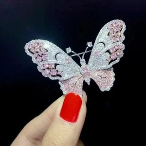 Authentic Lab-Created Sapphire 3Ct Round Butterfly Brooch Pin 14K White Gold Plated Silver