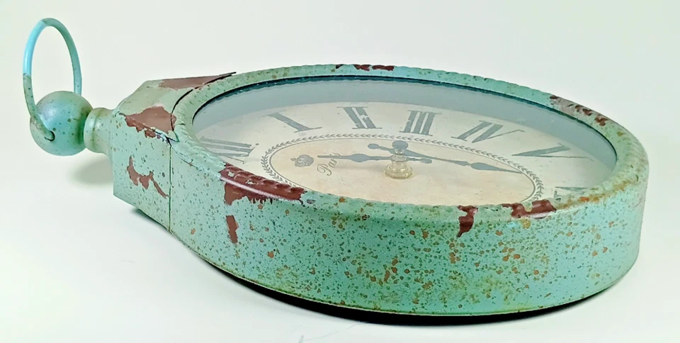 Rustic PARIS Wall Clock. 6.5" X 12". Distressed Look! Works! - Image 3 of 4