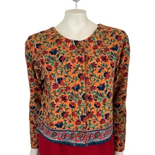 Vintage SOSTANZA Floral Print Button Front Cropped Shirt Jacket WOMEN'S MEDIUM
