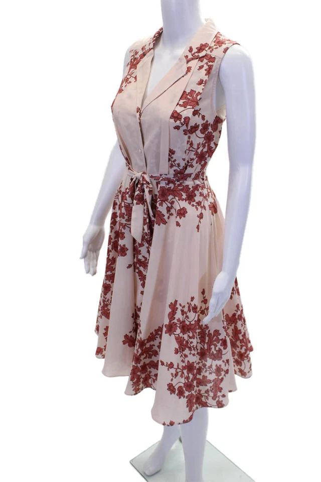 Nanette Lepore Womens Silk V-neck Sleeveless Floral Belt Dress Pink Size 8 - Image 3 of 4
