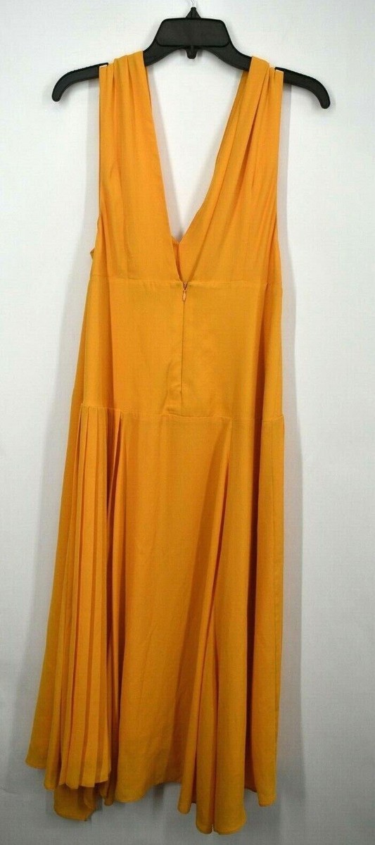 Topshop Womens Pleated Pinafore Midi Dress Back Zip Plunge Neck