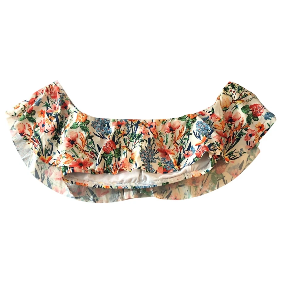 Top de bikini floral Lucky Brand fuera del hombro tazas extraíbles floral rojo azul S Foto 2 de 4