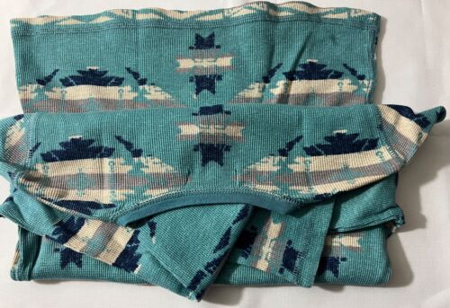 Chaps women long sleeve Shirt Sz PS Turquoise Geo Print Pullover Button Neckline - Picture 9 of 11