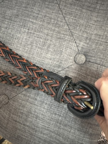 Women's Genuine Leather Braided Brown And Black 34" Y2K