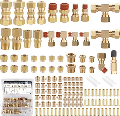 137Pcs Brass DOT Air Brake Line Fittings Assortment Kit,1/4'' 1/8'' 3/8'' 1/2'' Comp