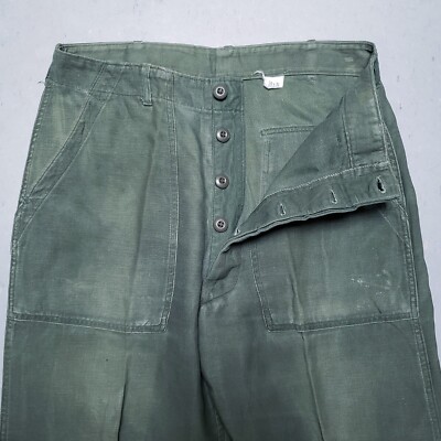 Vtg 60s VIETNAM US ARMY Sateen OG-107 Field Trousers Pants Sz 34 x