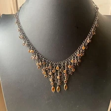 Kenny Ma San Francisco Bronze Romantic Dainty Glass Amber Waterfall necklace 16"