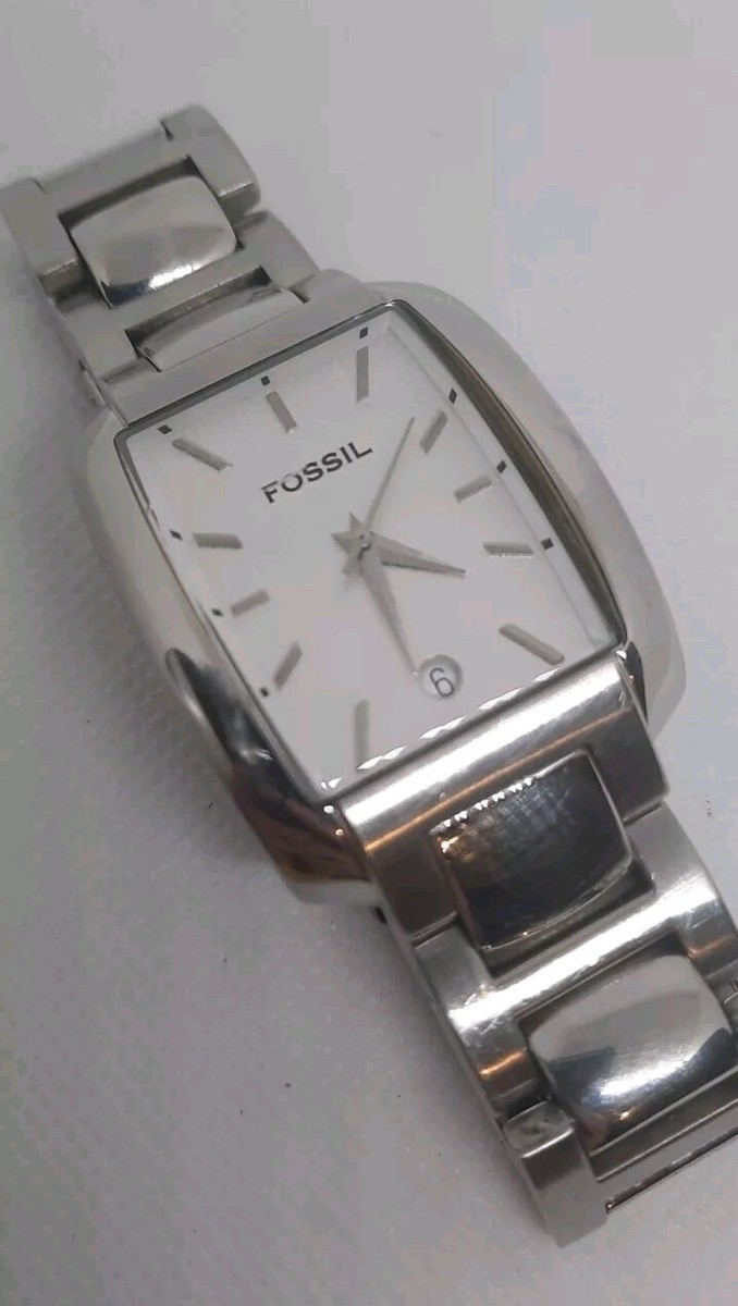 RARE & RUNNING! Fossil CHECKERED CREAM Mens Watch Steel Band