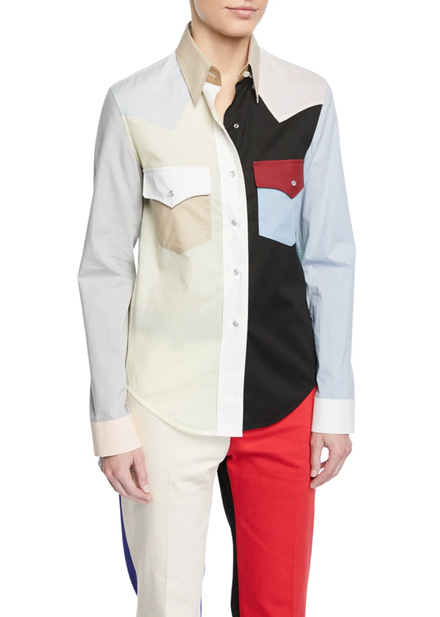 CALVIN KLEIN 205W39NYC Colorblock Button-Down Long-Sleeve