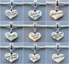 Pendant Heart Wedding Large Hole Bead fits European Charm Bracelet