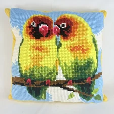 CdA COLLECTION D'ART Cross Stitch Needlepoint  Pillow Lovebirds Colorful 18”