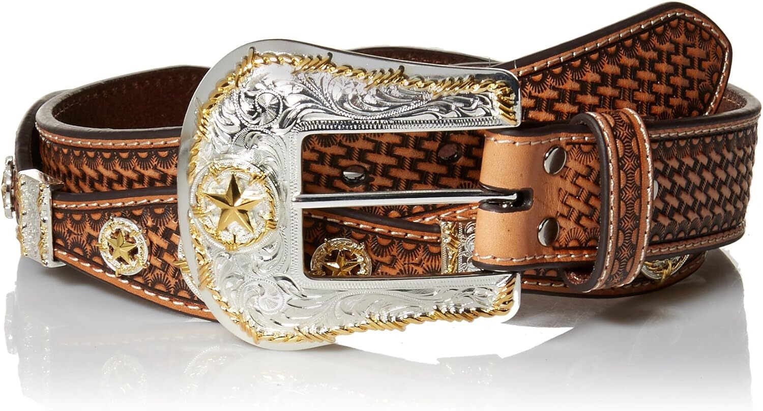 Nocona Belt Co. Men's Silver Star Scalop Tan 36, Brown