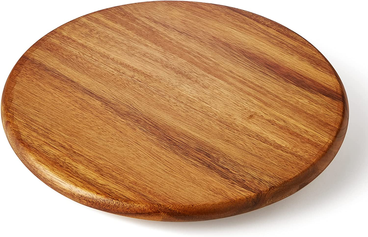 9 Inch White Wood Lazy Susan Turntable - Rustic Brown Steel Frame, 360° Rotating Organizer - View #8