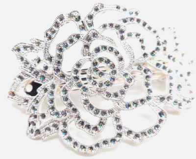 3.5 Inch Crystal Barrette Hair Clip for Weddings & Formal Events Charcoal Crystal Hair Barrette, Smoky Silver Formal Updo  main image 2