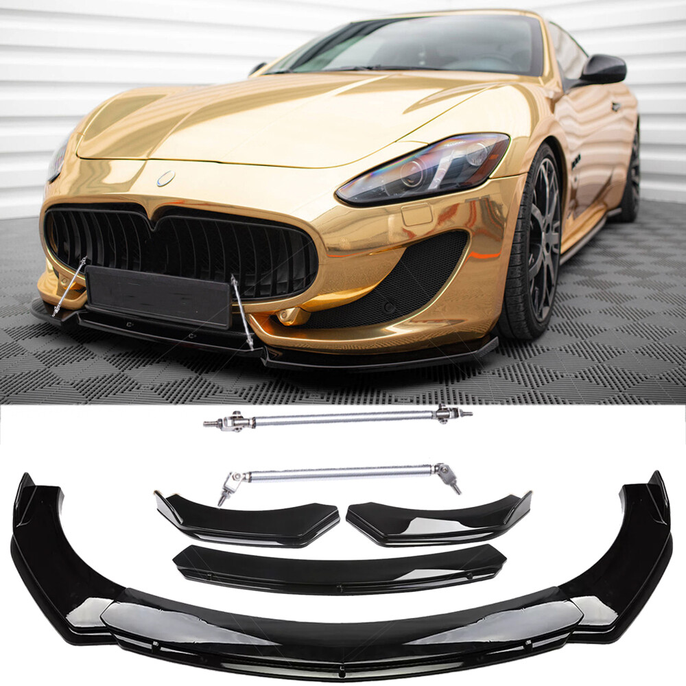 Glossing Black Front Bumper Lip Splitte + Strut Rods For Maserati Gran Turismo