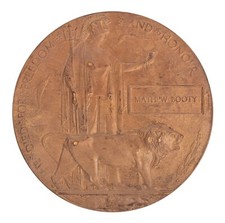 WW1 Memorial Plaque Mathew Booty Original