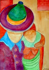 Abstract Figure- Acrylic on Paper - 14.50 x 11.25 - Signed -Original- Hand Paint