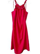 NWT Tahari Krystal Ilania Halter Lined Dress in Shocking Pink Size 14 Colorful