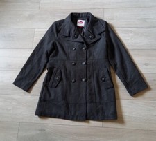 Lee Cooper Grey Herringbone Tweed Short Coat 80% Wool Military Classic Uk12