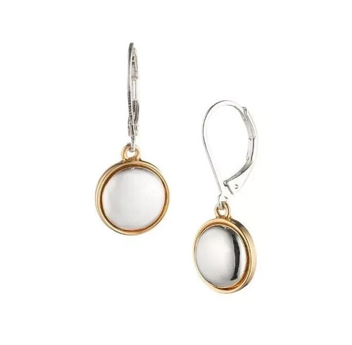 Lauren Ralph Lauren Two-Tone Circle Drop Earrings Gold/Silver Signed New on Card - Picture 6 of 10