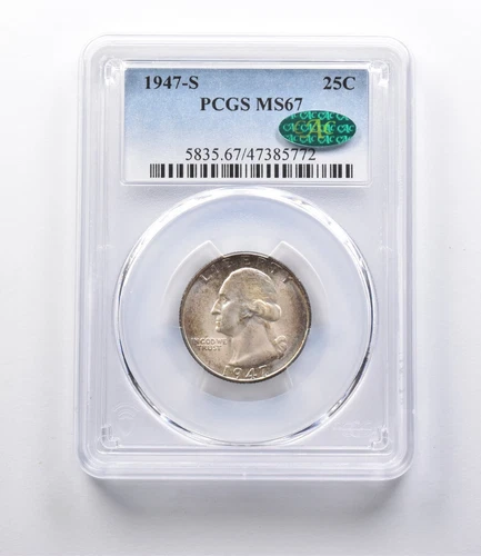 MS67 1947-S Washington Quarter CAC PCGS Beautifully Toned *2671
