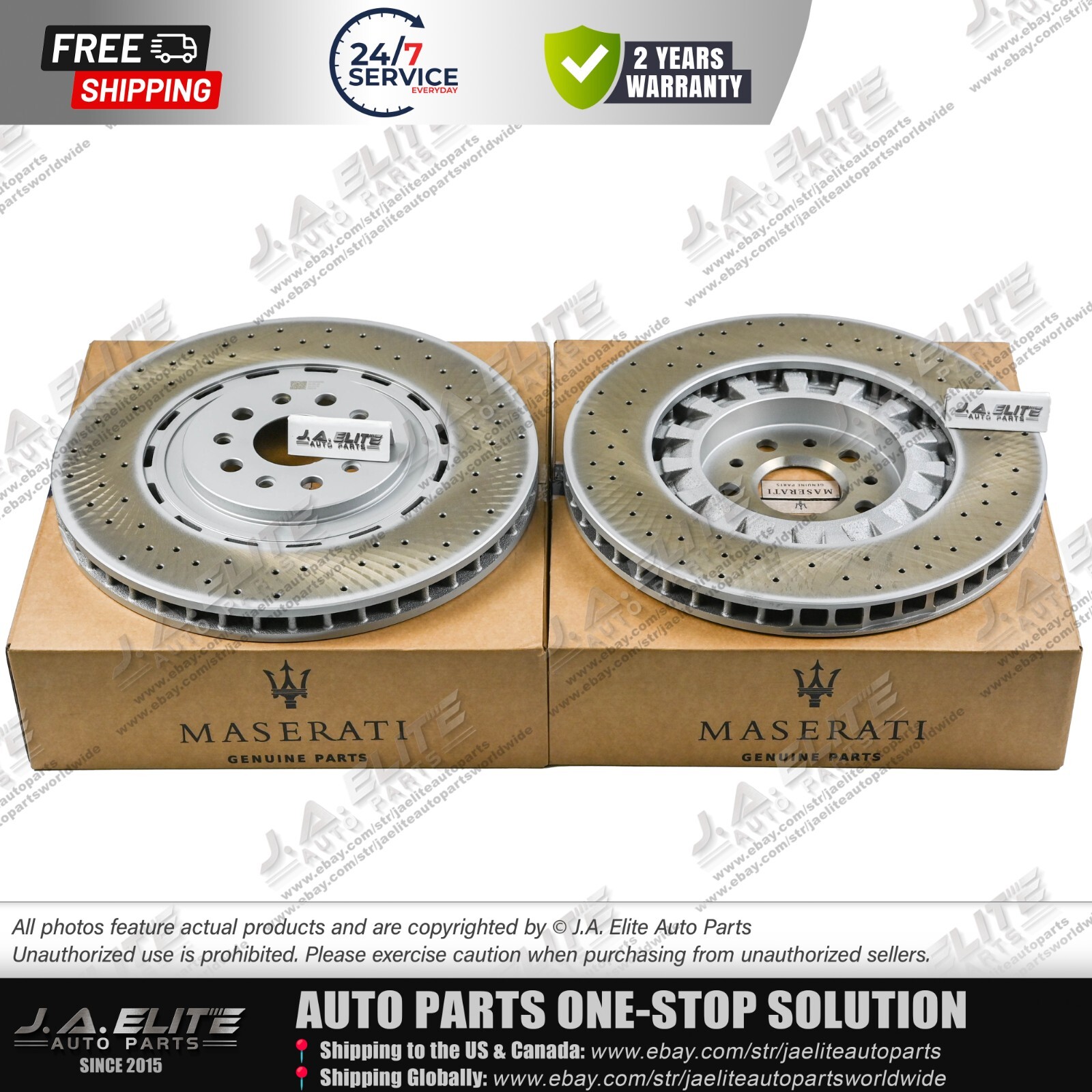 2pcs Front Brake Rotor With Holes fit Maserati Quattroporte GTS 3.8 V8,670030936
