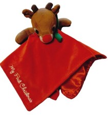 Rudolph MY FIRST CHRISTMAS Reindeer Red NOSED Lovey Security Blanket Satin Toy