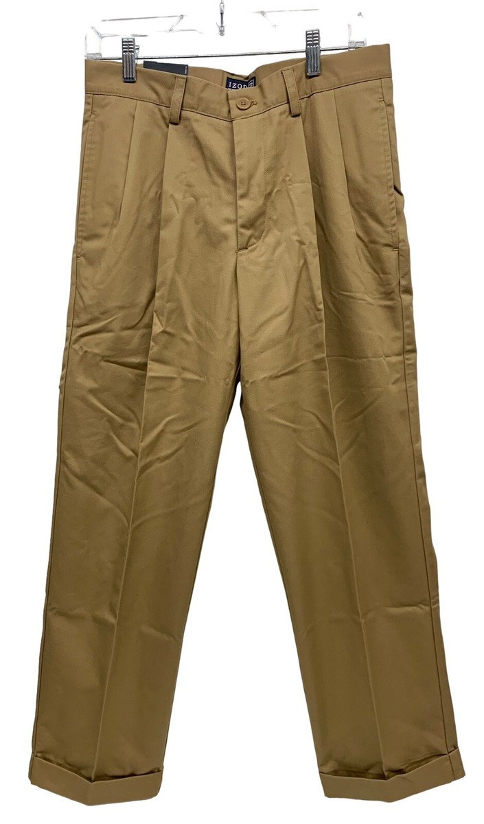 v28様 IZOD Mens American Heritage Chino Pleated Front Straight Fit