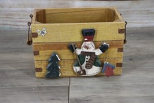 Wooden Rustic Holiday Winter Christmas Box for Home Decor Snowman 10x7"