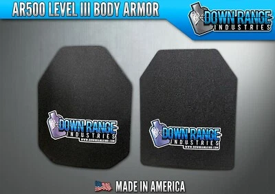 DOWN RANGE INDUSTRIES AR500 Level 3 III Body Armor Plates Pair - Curved 11x14