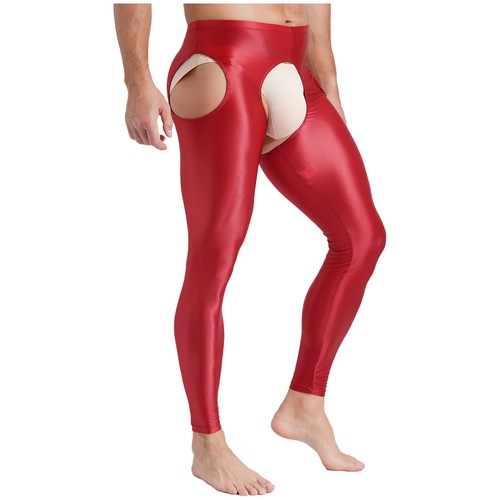 Men Glossy Cutout Compression Pants Solid Color Yoga Base Layer Tights AU - Picture 33 of 100